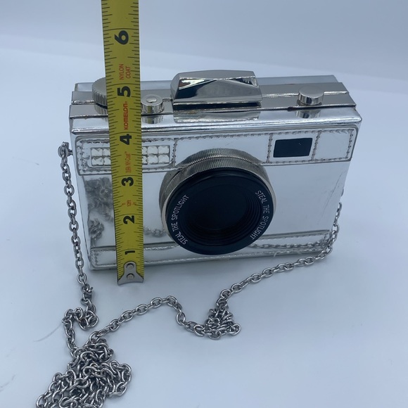 Charming Charlie Camera Photo Silver Purse Clutch Crossbody Handbag - Picture 9 of 11